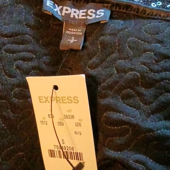 EXPRESS Sequined Camisole Tank Top Navy Spaghetti Strap Sz Small NWT - Picture 11 of 12